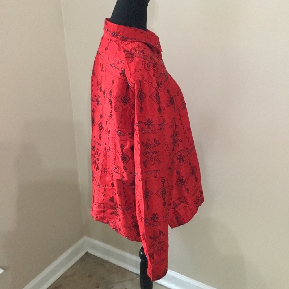 Blue Bayou Women’s Vintage 100% Silk Beaded Red Jacket Shirt Size XL - Picture 3 of 9